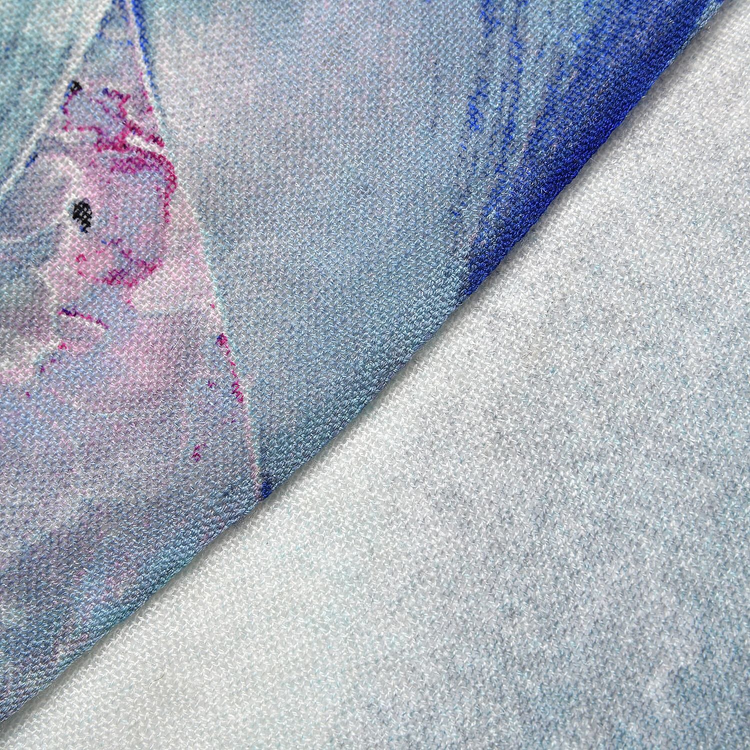 LA MAREY Merino Wool Flower Pattern Scarf - Light Blue