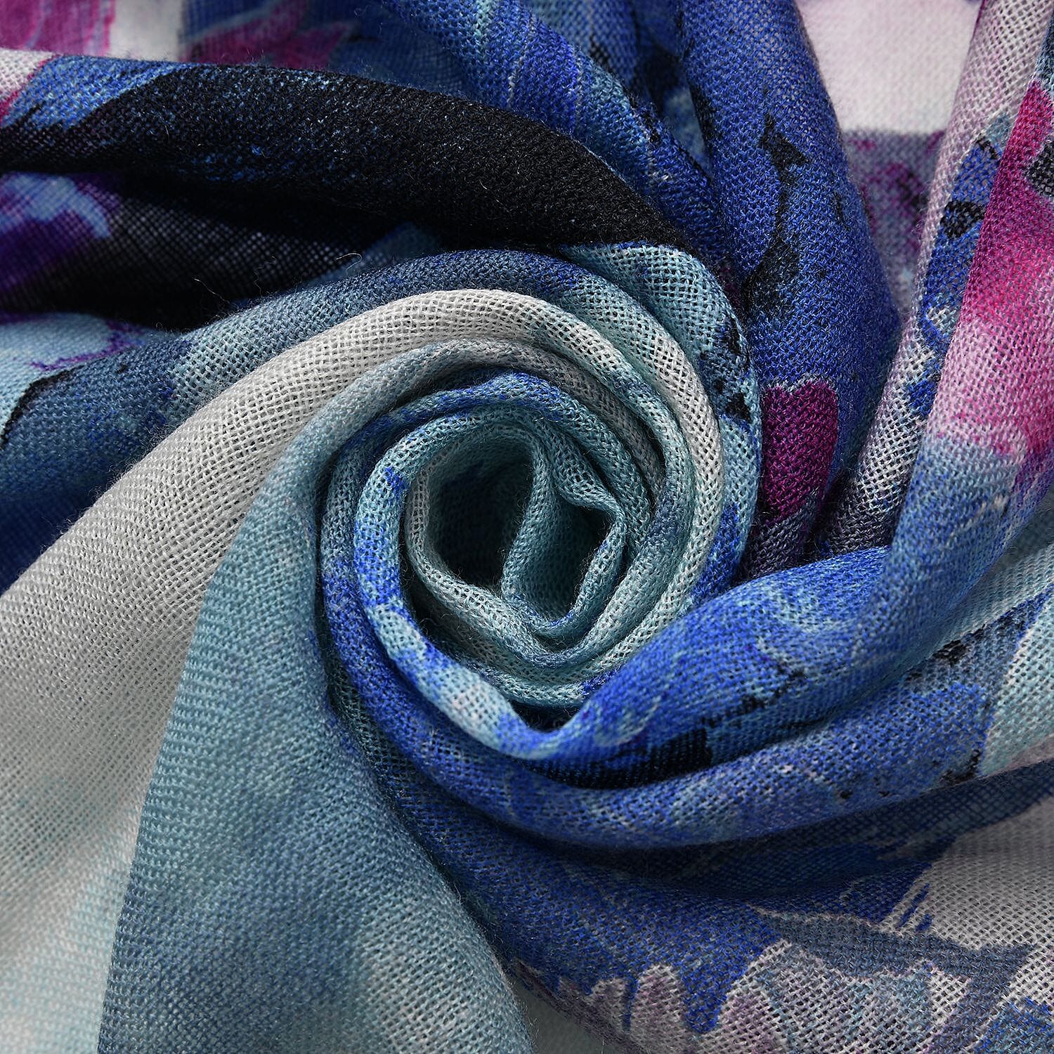 LA MAREY Merino Wool Flower Pattern Scarf - Light Blue