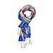La Marey 100% Merino Wool Patchwork and Chain Patterned Scarf (Size 175x66 cm) - Blue