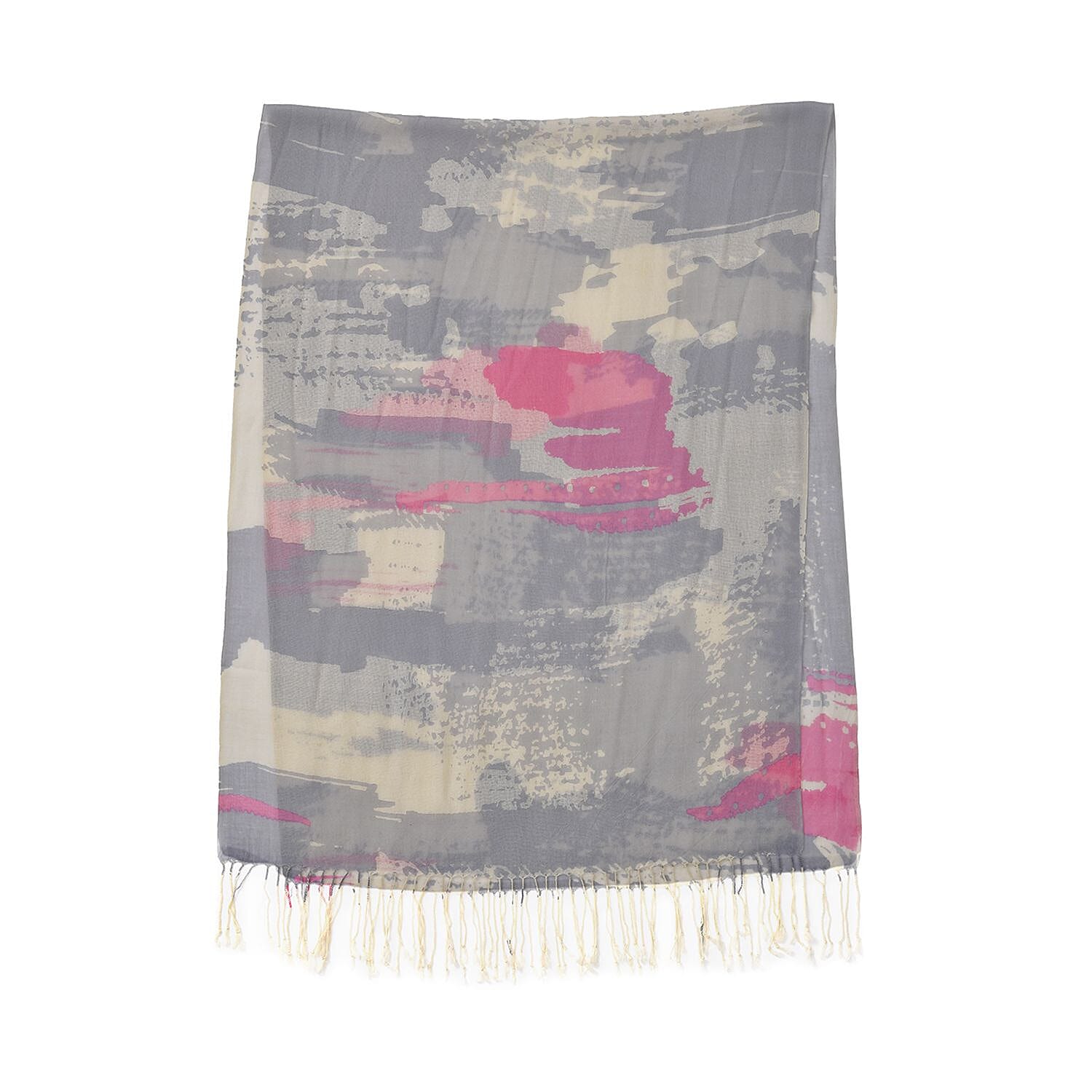 La Marey Merino Wool Patterned Scarf (Size 66x1 ) - Cream & Cream