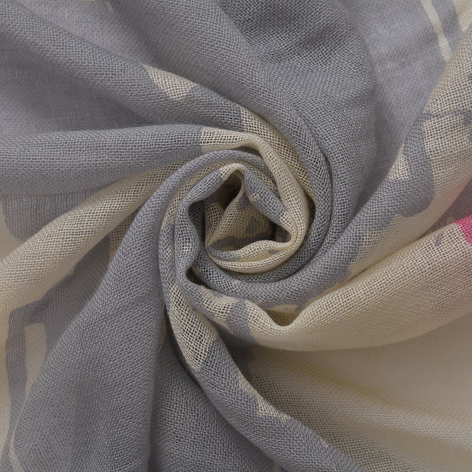 La Marey Merino Wool Patterned Scarf (Size 66x1 ) - Cream & Cream