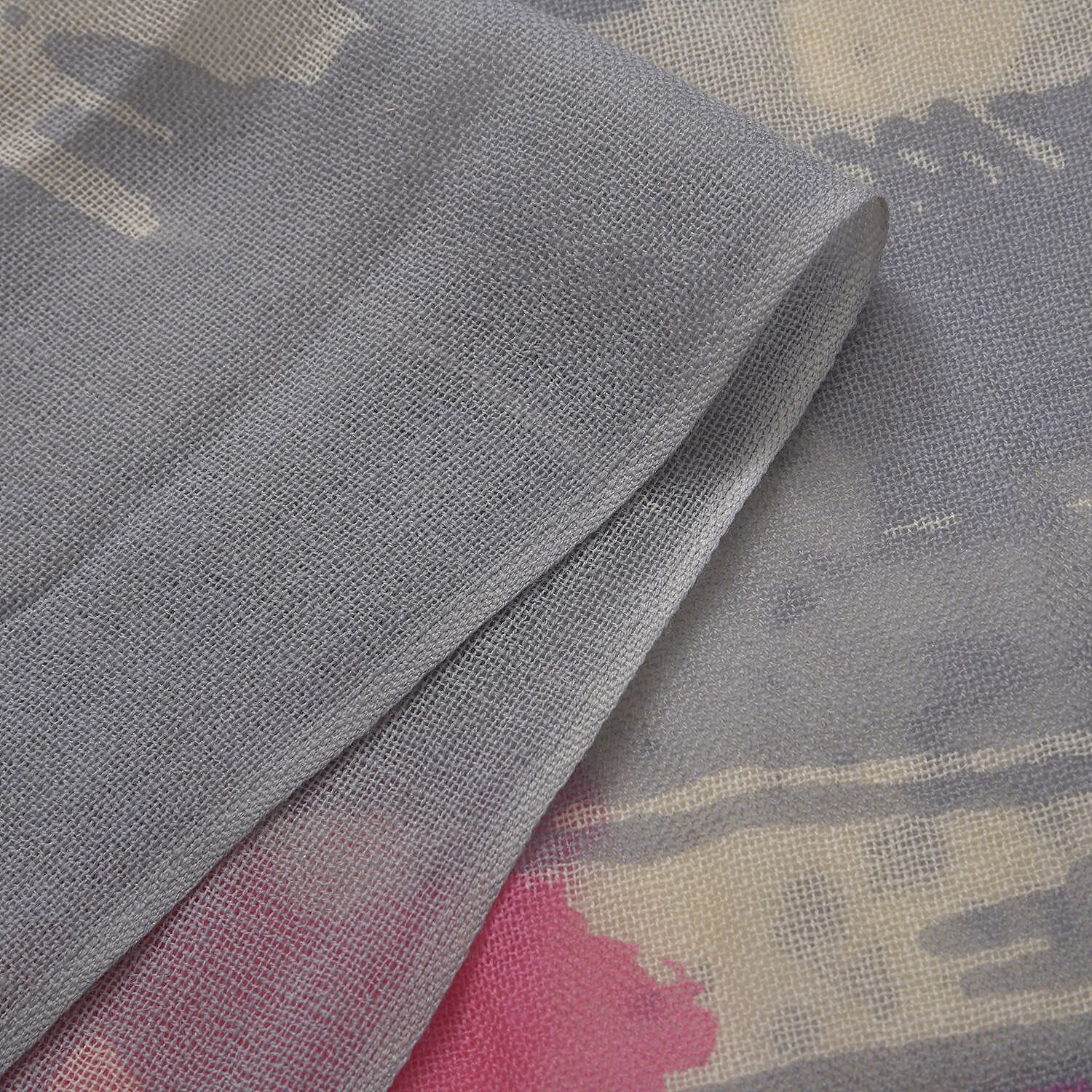 La Marey Merino Wool Patterned Scarf (Size 66x1 ) - Cream & Cream