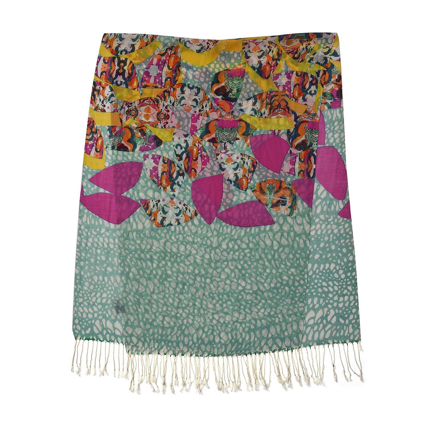 La Marey 100% Merino Wool Art Patterned Scarf (Size 175x66 Cm) - Green & Red