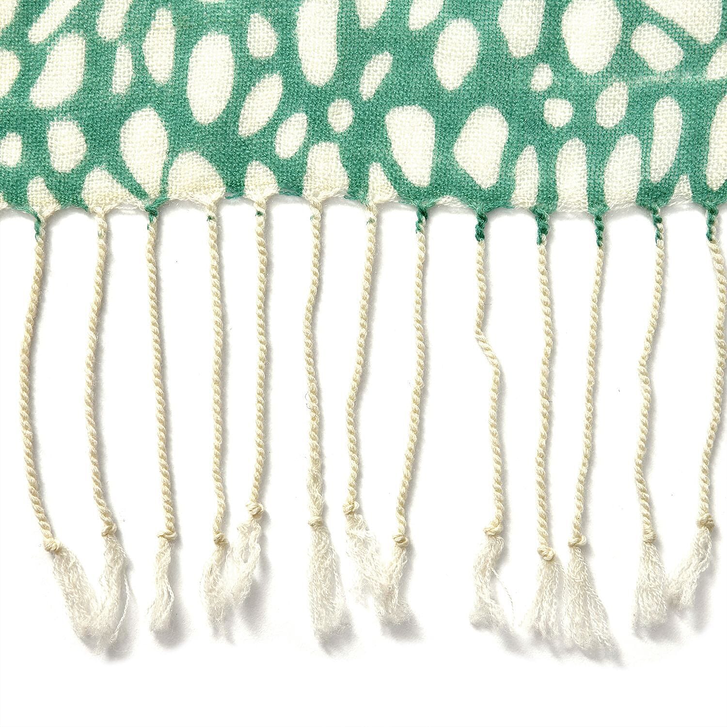 La Marey 100% Merino Wool Art Patterned Scarf (Size 175x66 Cm) - Green & Red