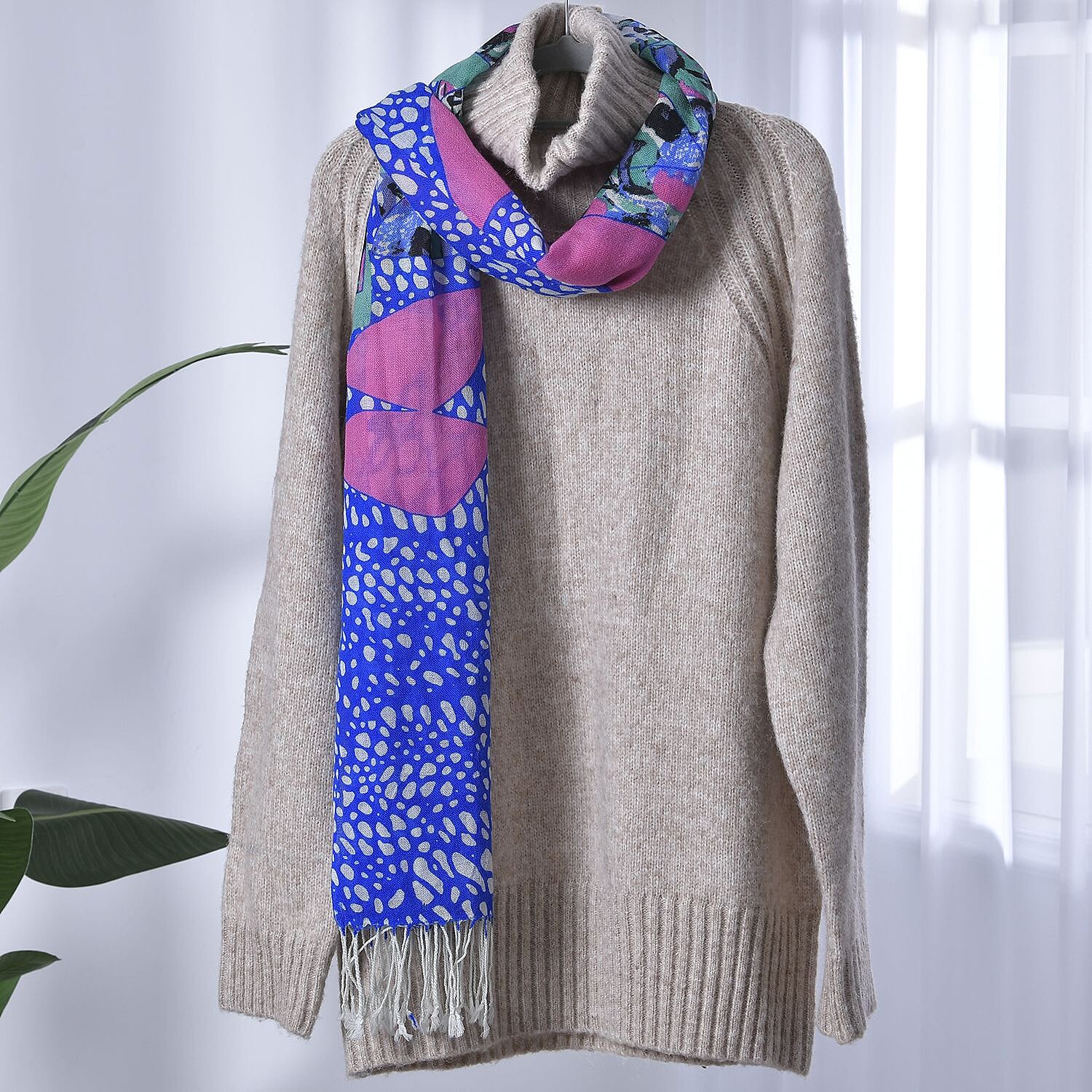 La Marey Merino Wool Art Scarf (Size 66x1 ) - Blue & Green