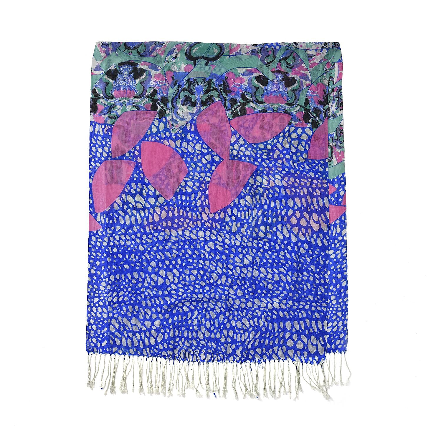 La Marey Merino Wool Art Scarf (Size 66x1 ) - Blue & Green