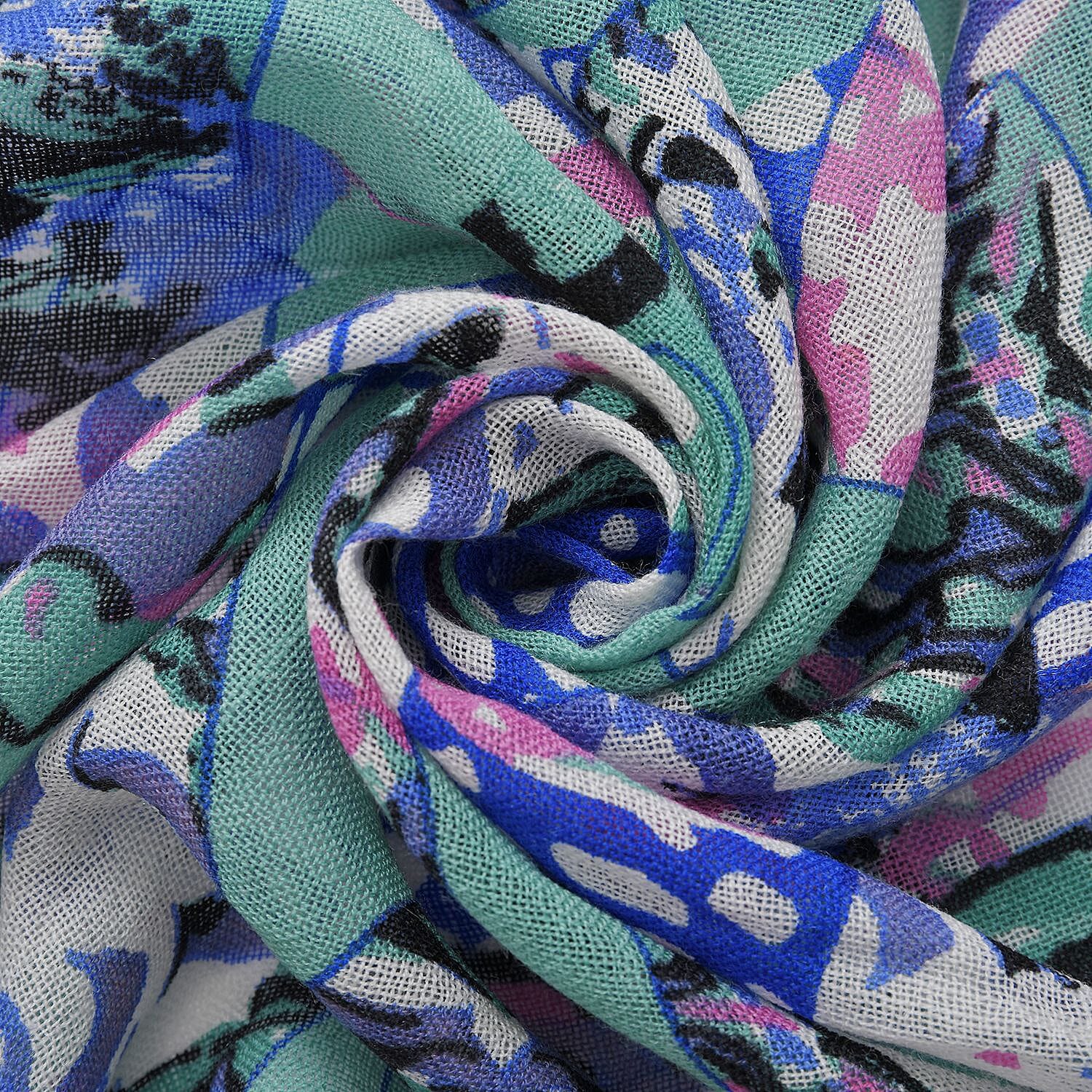 La Marey Merino Wool Art Scarf (Size 66x1 ) - Blue & Green