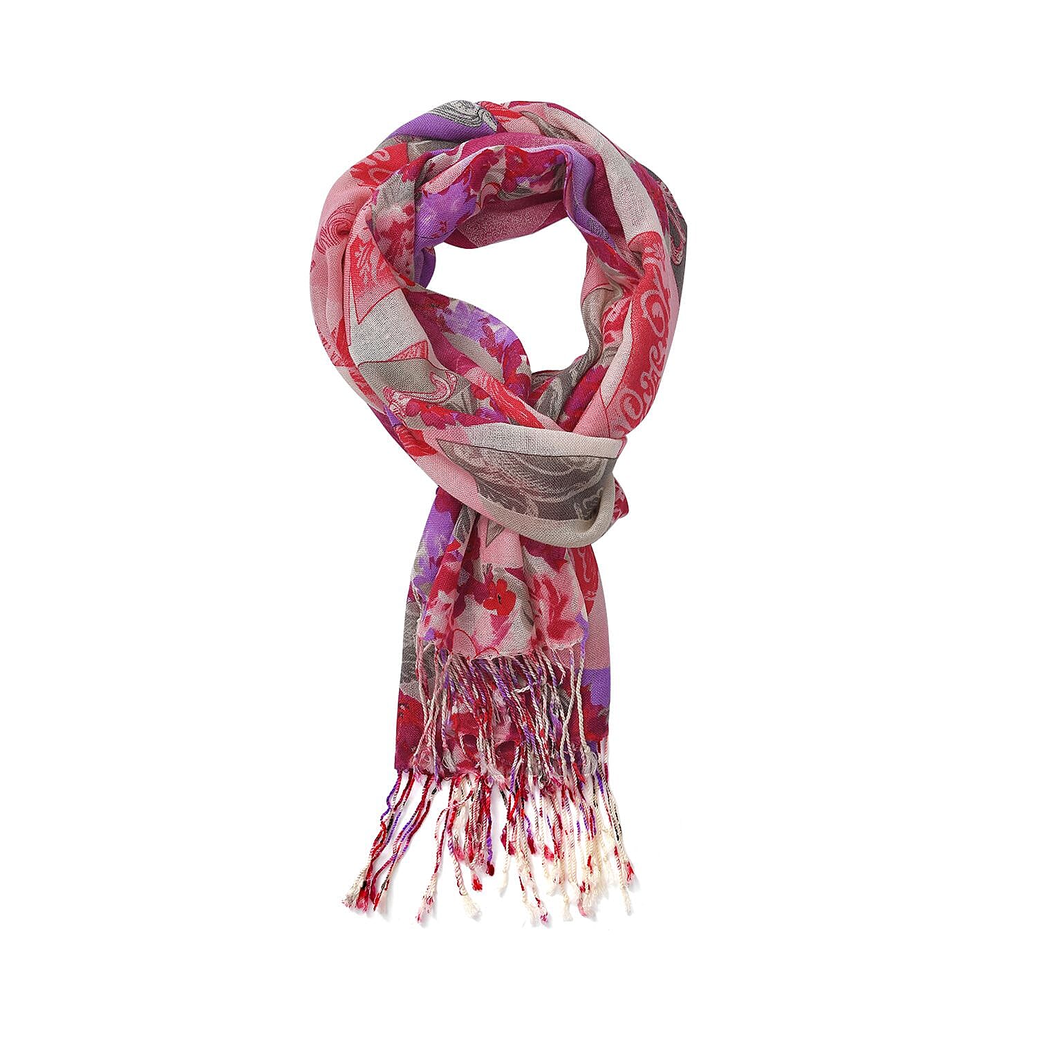 La Marey 100% Merino Wool Printed Scarf (Size 175x66 cm) - Fuchsia