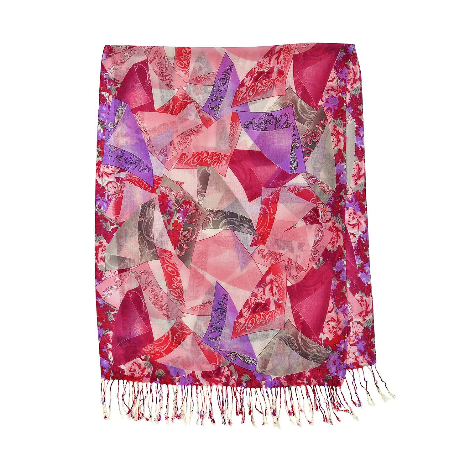 La Marey 100% Merino Wool Printed Scarf (Size 175x66 cm) - Fuchsia
