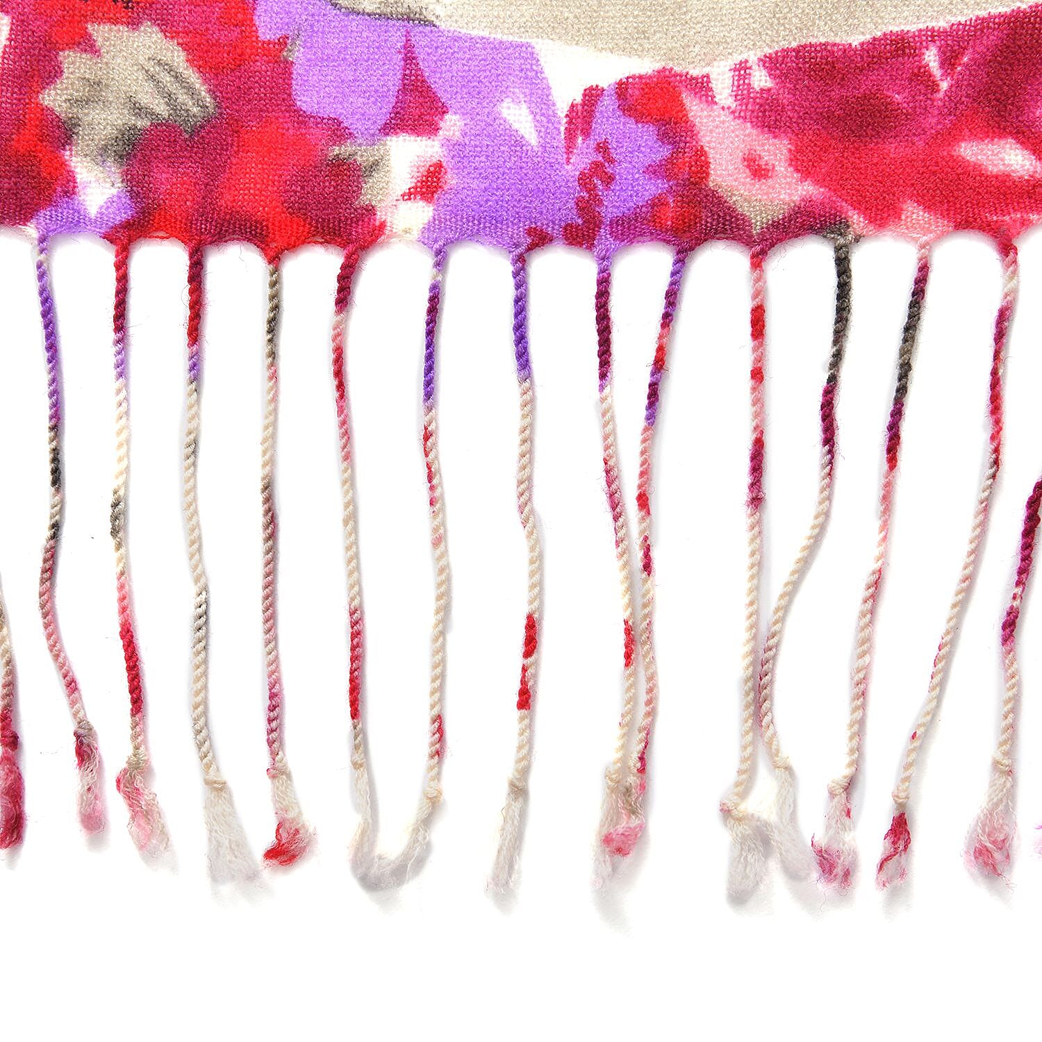 La Marey 100% Merino Wool Printed Scarf (Size 175x66 cm) - Fuchsia