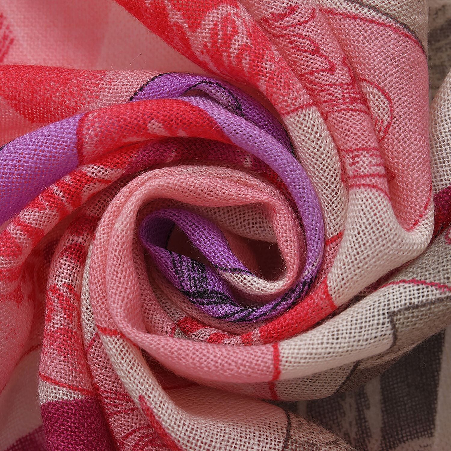 La Marey 100% Merino Wool Printed Scarf (Size 175x66 cm) - Fuchsia