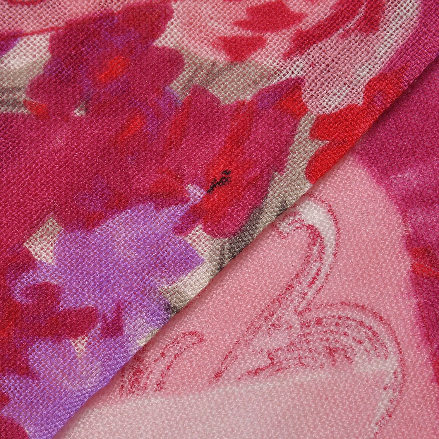 La Marey 100% Merino Wool Printed Scarf (Size 175x66 cm) - Fuchsia
