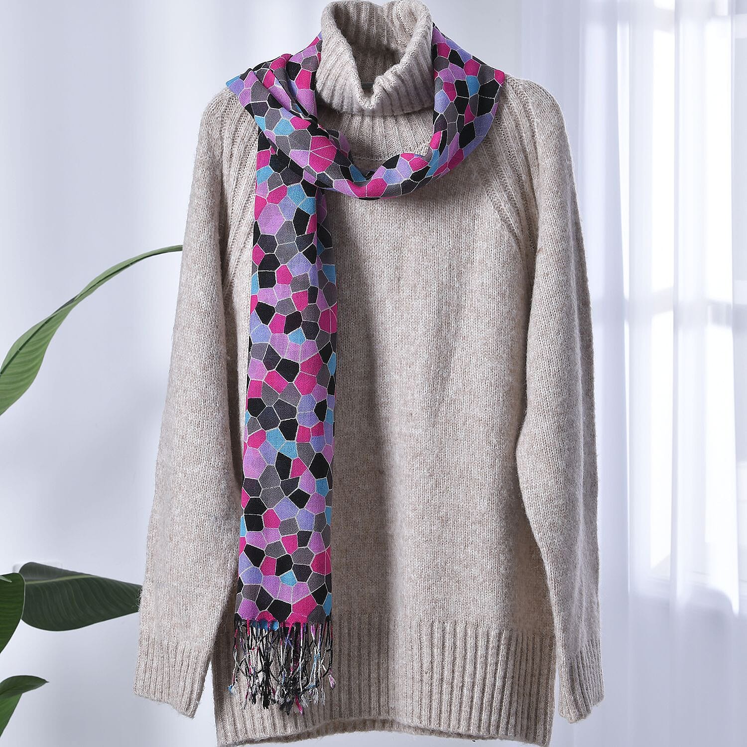 LA MAREY Merino Wool Honeycomb Pattern Scarf (Size 66x184 Cm) -