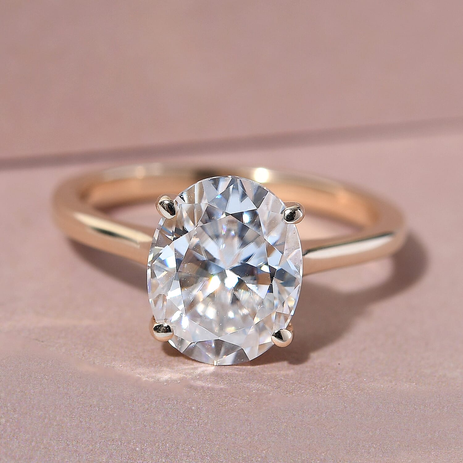 9K Yellow Gold Moissanite Solitaire Ring 2.69 Ct.