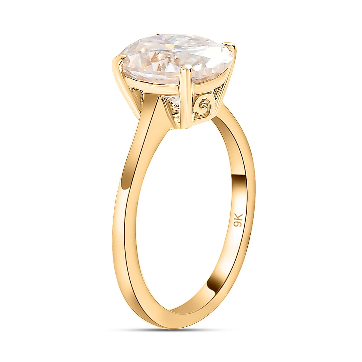 9K Yellow Gold Moissanite Solitaire Ring 2.69 Ct.