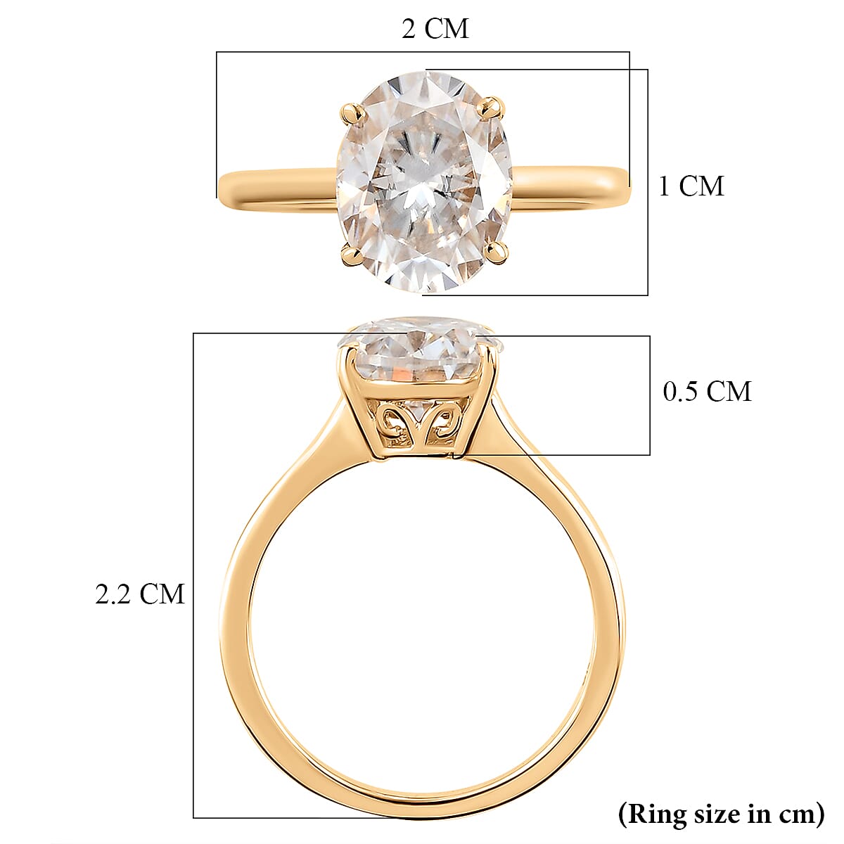 9K Yellow Gold Moissanite Solitaire Ring 2.69 Ct.