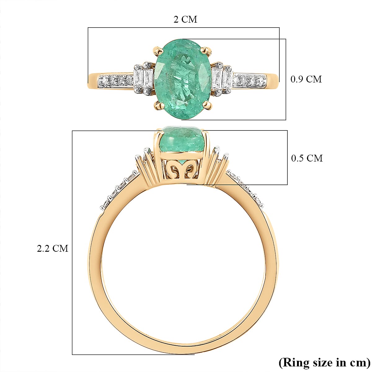 9K Yellow Gold Premium Emerald and Diamond Ring 1.11 Ct.
