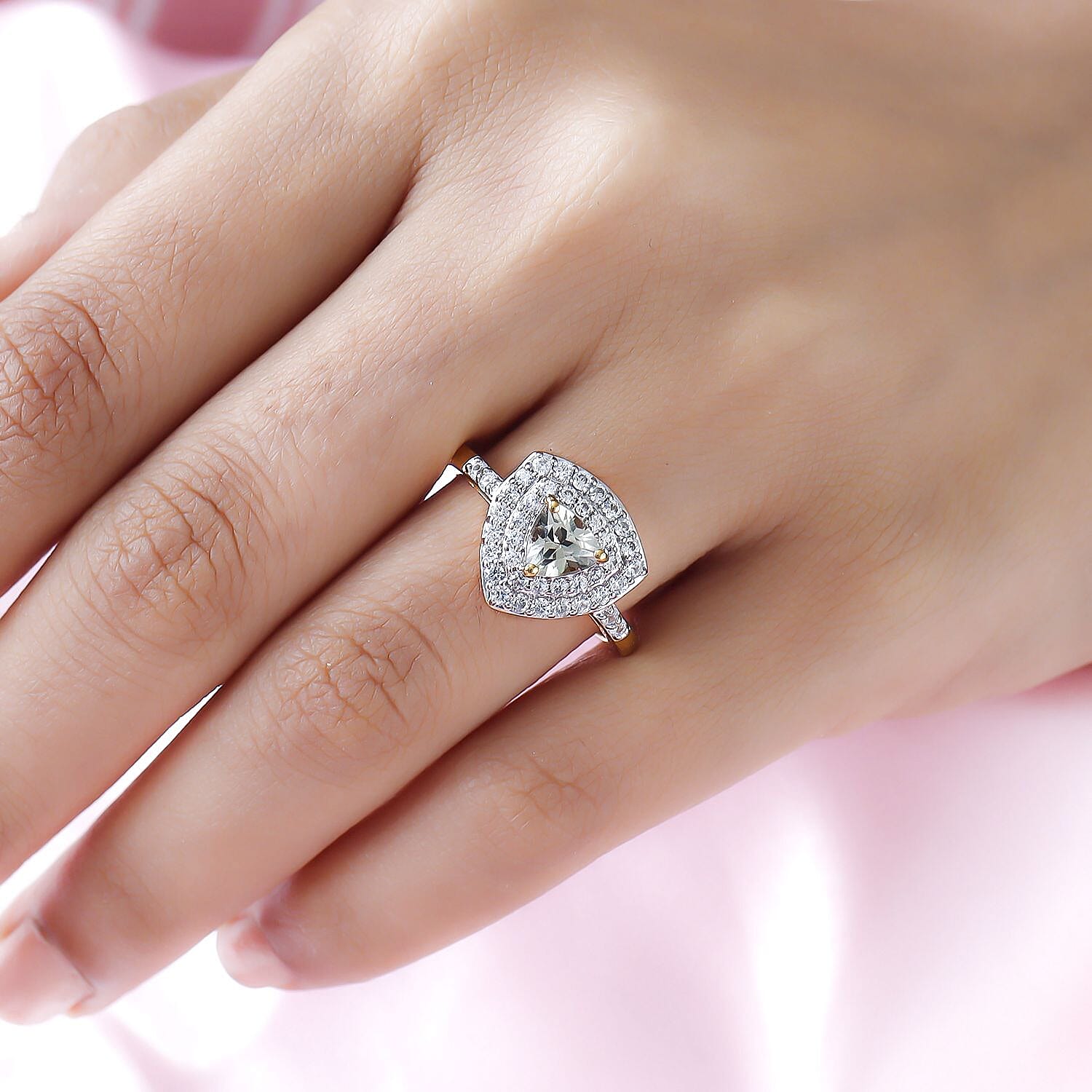 Turkizite and Natural Zircon Ring in Yellow Gold Vermeil Plated Sterling Silver 1.70 Ct.