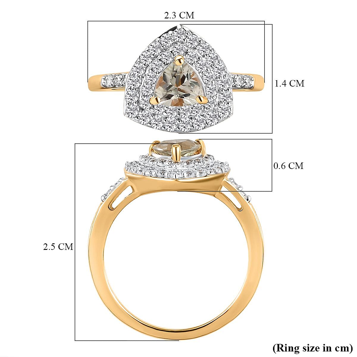 Turkizite and Natural Zircon Ring in Yellow Gold Vermeil Plated Sterling Silver 1.70 Ct.