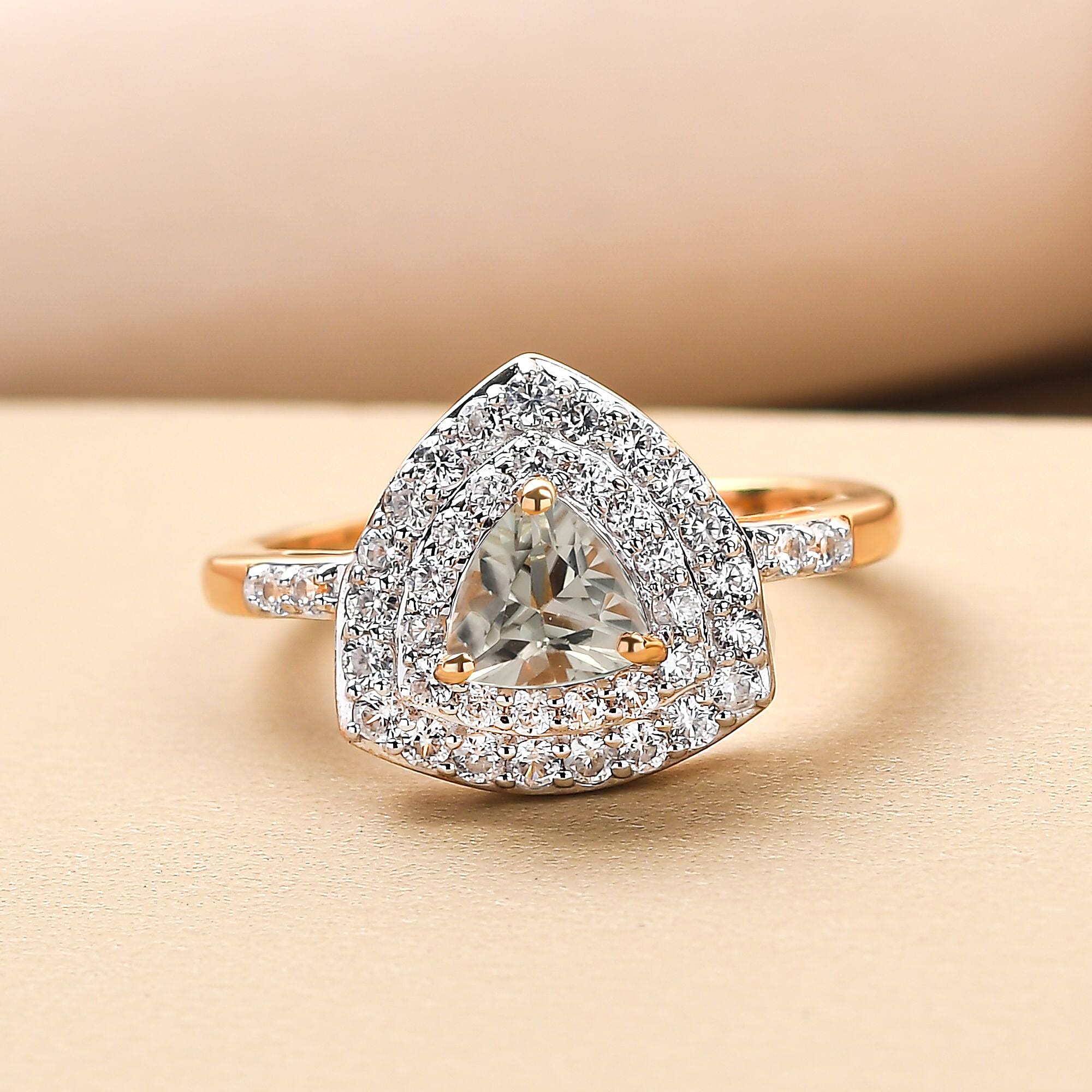 Turkizite and Natural Zircon Ring in Yellow Gold Vermeil Plated Sterling Silver 1.70 Ct.