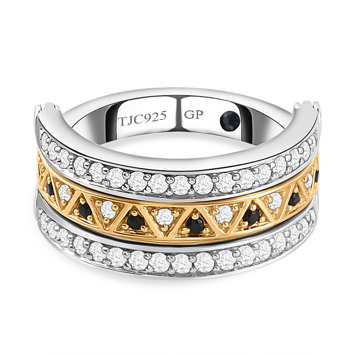 GP Art Deco Collection - Boi Ploi Black Spinel and Natural Zircon Interchangeable Ring in Platinum, Vermeil Yellow and Rose Gold Plated Sterling Silver