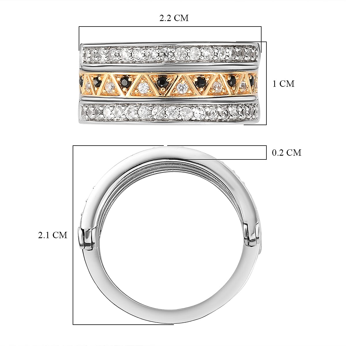GP Art Deco Collection - Boi Ploi Black Spinel and Natural Zircon Interchangeable Ring in Platinum, Vermeil Yellow and Rose Gold Plated Sterling Silver