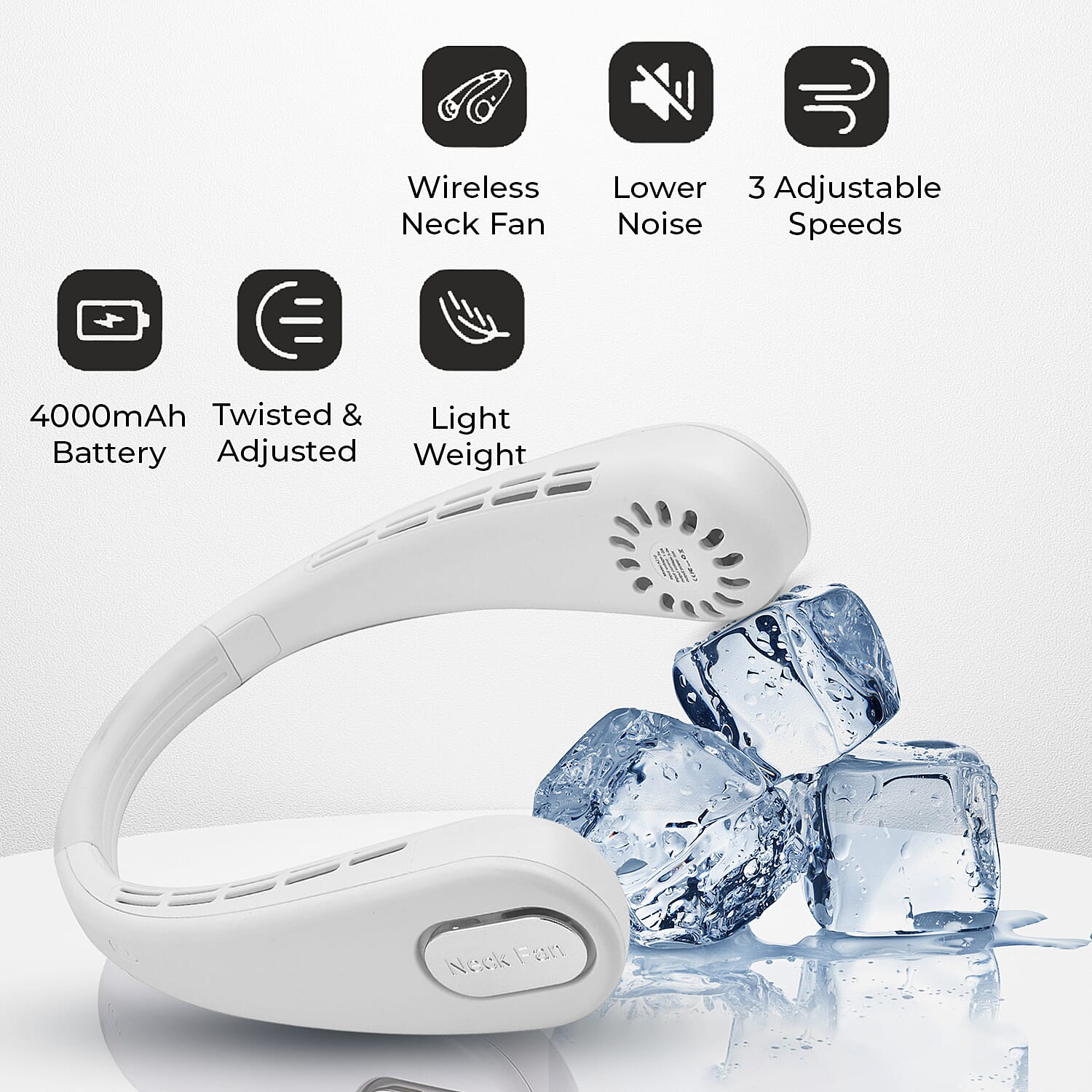 Homesmart - Rechargeable 360 Degree Flexible Bladeless & Wireless Neck Fan with 48 Air Outlets, 3 Speeds & Up to 12hr Run Time - White Homesmart - Rechargeable 360 Degree Flexible Bladeless & Wireless Neck Fan with 48 Air Outlets, 3 Speeds & Up to 12hr Run Time - White