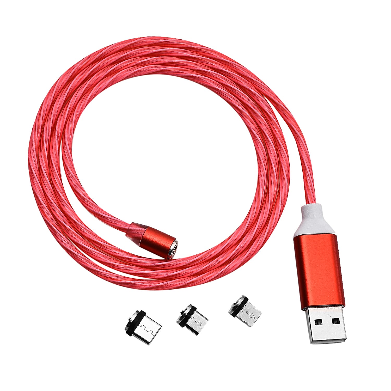 LED 3 in 1 Magnetic Charging Cable with 3 Connectors - Red