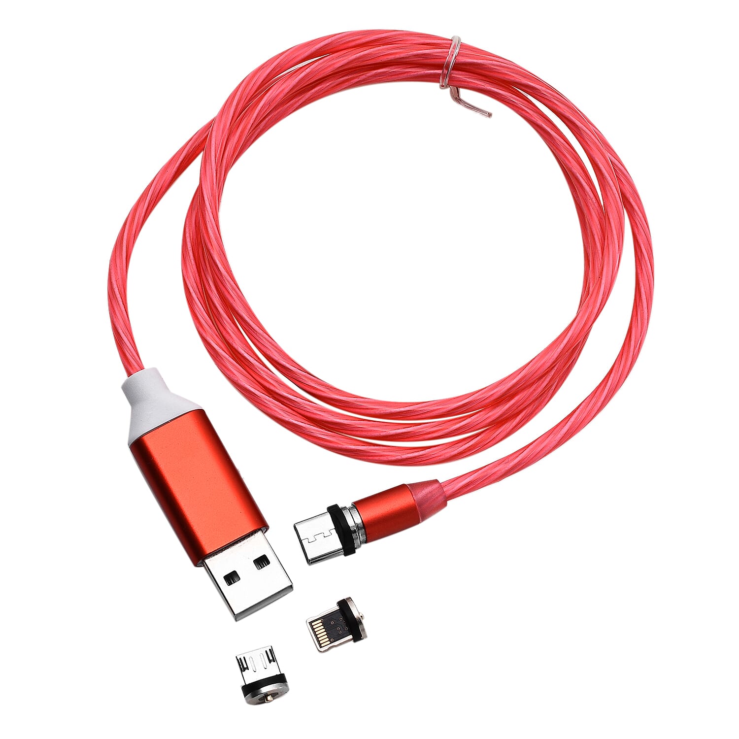 LED 3 in 1 Magnetic Charging Cable with 3 Connectors - Red