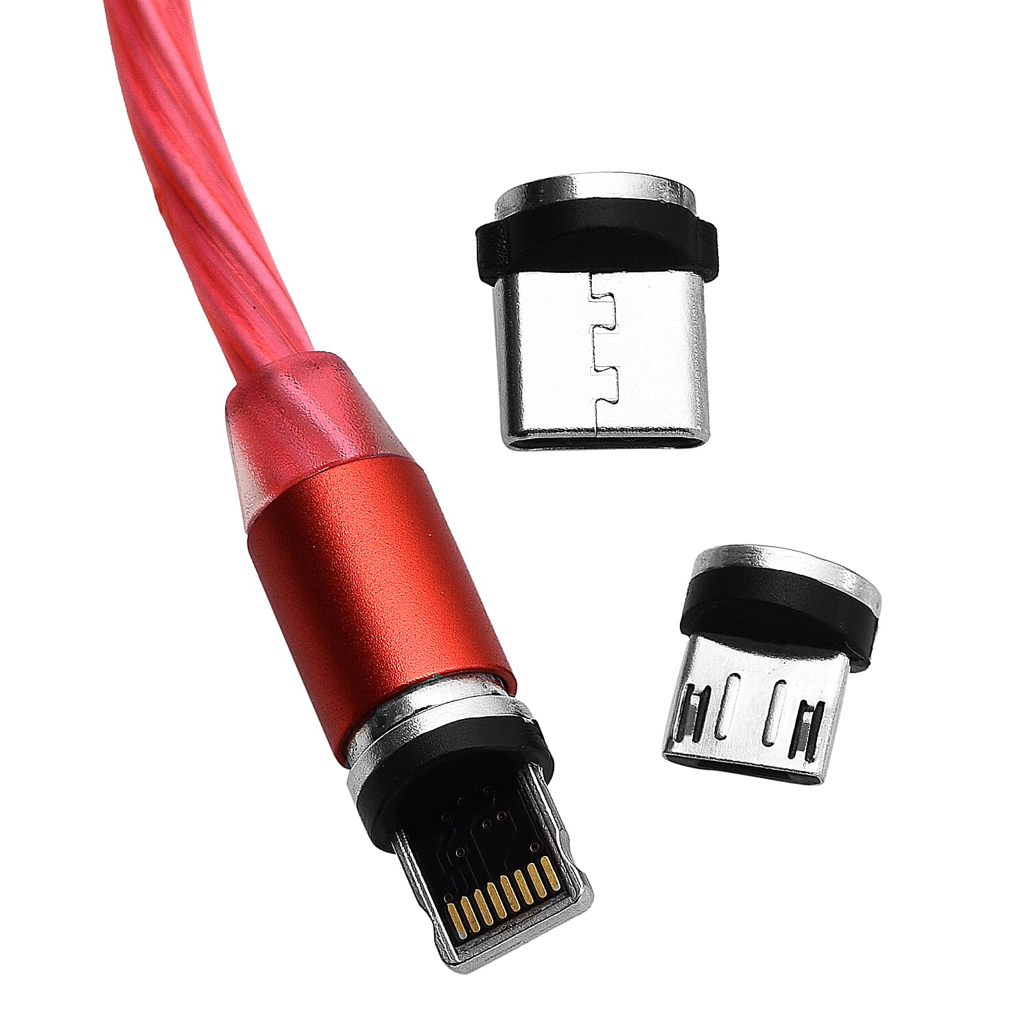 LED 3 in 1 Magnetic Charging Cable with 3 Connectors - Red