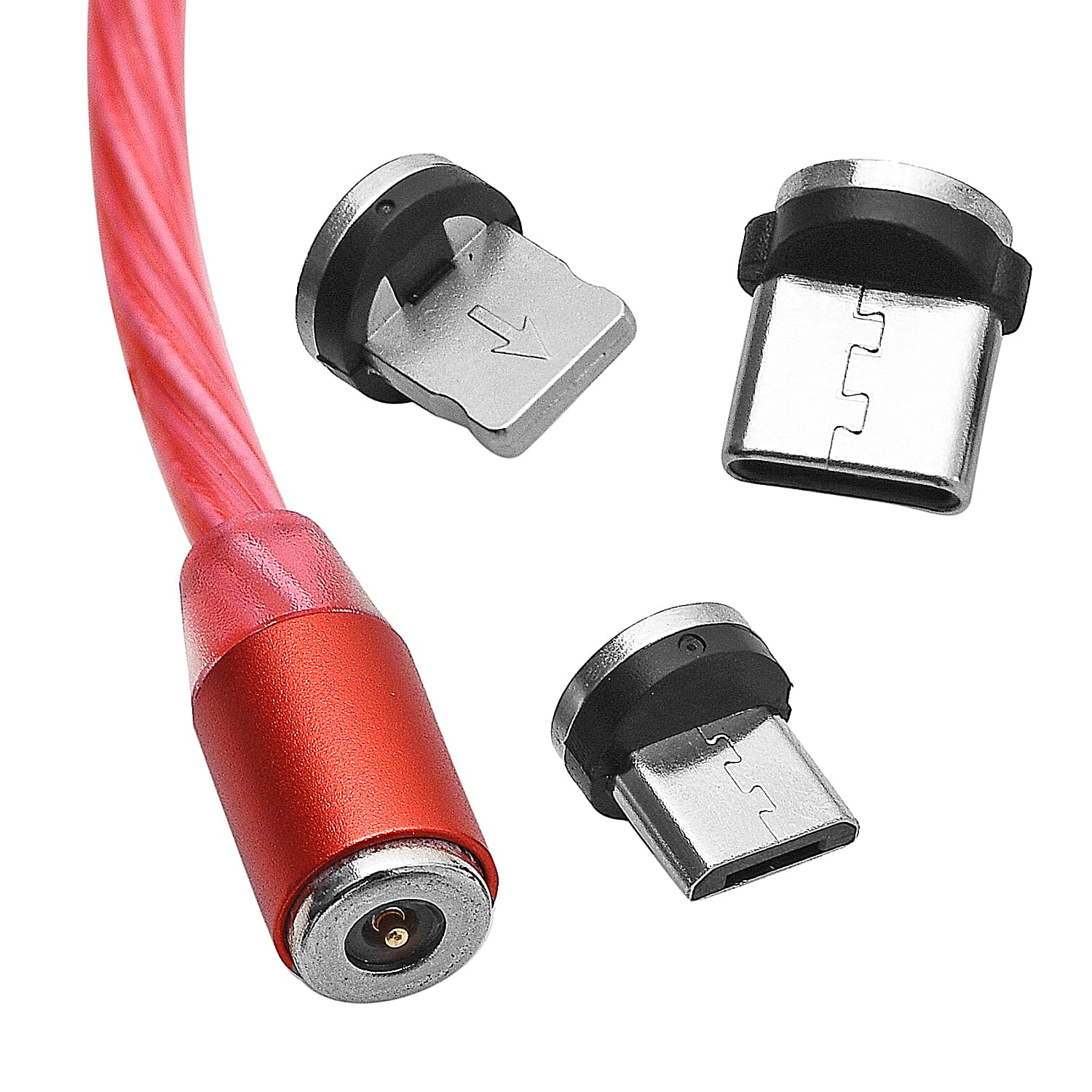 LED 3 in 1 Magnetic Charging Cable with 3 Connectors - Red