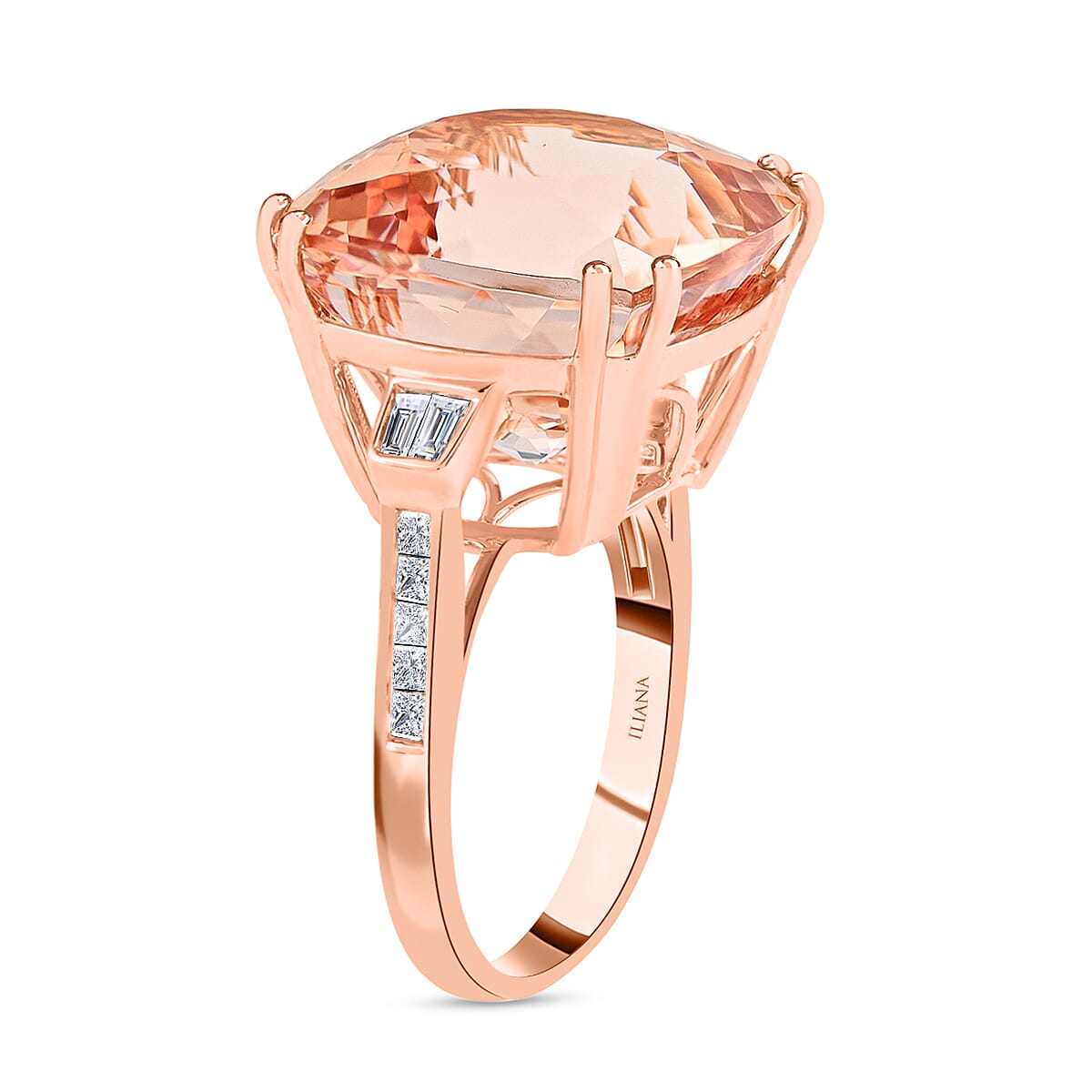 Certified and Appraised ILIANA 18K Rose Gold AAA Morganite and Diamond (SI-G-H) Ring 16.40 Ct, Gold Wt. 5.65 Gms