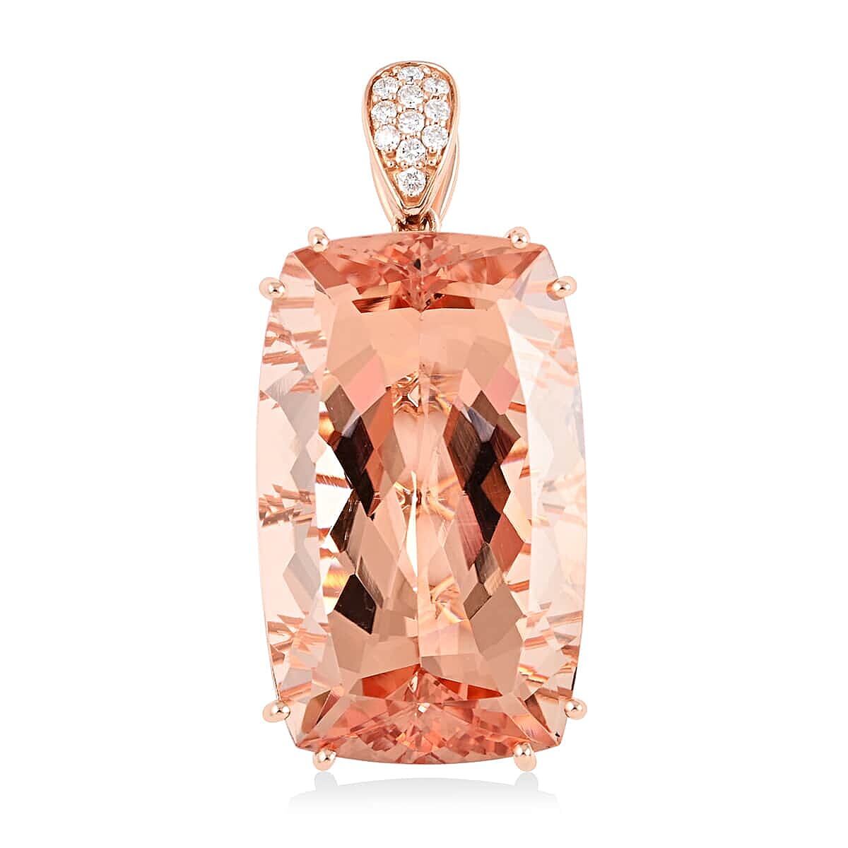 18K Rose Gold  AAA   Morganite ,  White Diamond  Solitaire Pendant 39.25 ct,  Gold Wt. 4.86 Gms  39.250  Ct.