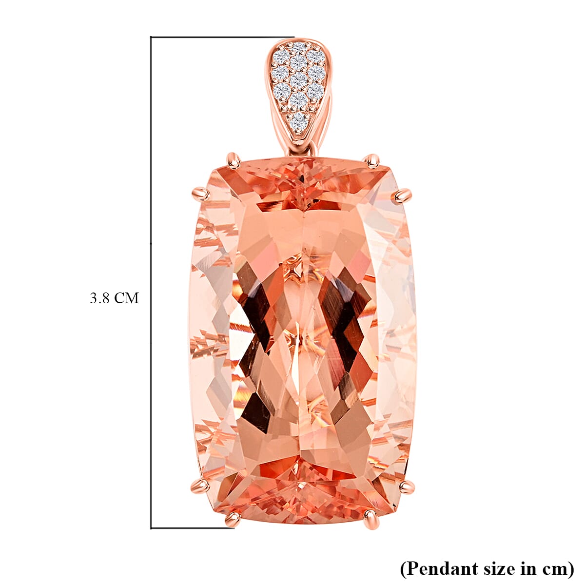 18K Rose Gold  AAA   Morganite ,  White Diamond  Solitaire Pendant 39.25 ct,  Gold Wt. 4.86 Gms  39.250  Ct.
