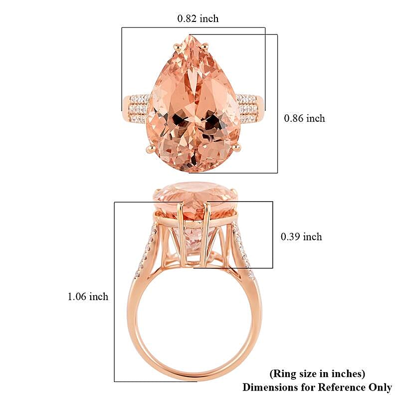 18K Rose Gold  AAA   Morganite ,  White Diamond  Solitaire Ring 12.00 ct,  Gold Wt. 6.14 Gms  12.000  Ct.