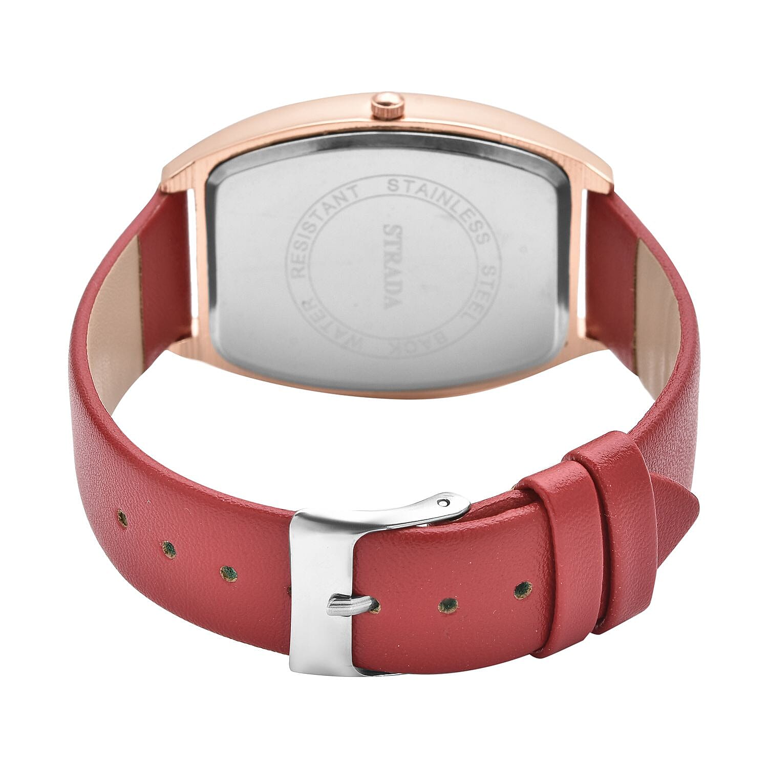 STRADA Japanese Movement White Crystal Studded Water Resistant Watch with Red Colour Strap