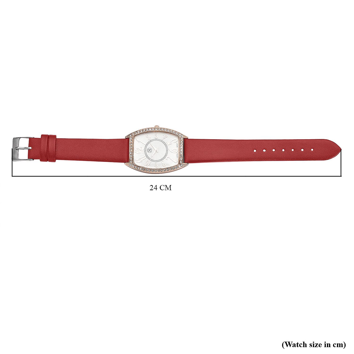 STRADA Japanese Movement White Crystal Studded Water Resistant Watch with Red Colour Strap