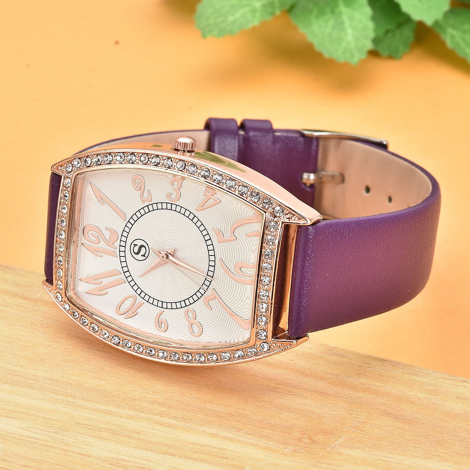 STRADA Japanese Movement White Crystal Studded Water Resistant Watch with Purple Colour Strap