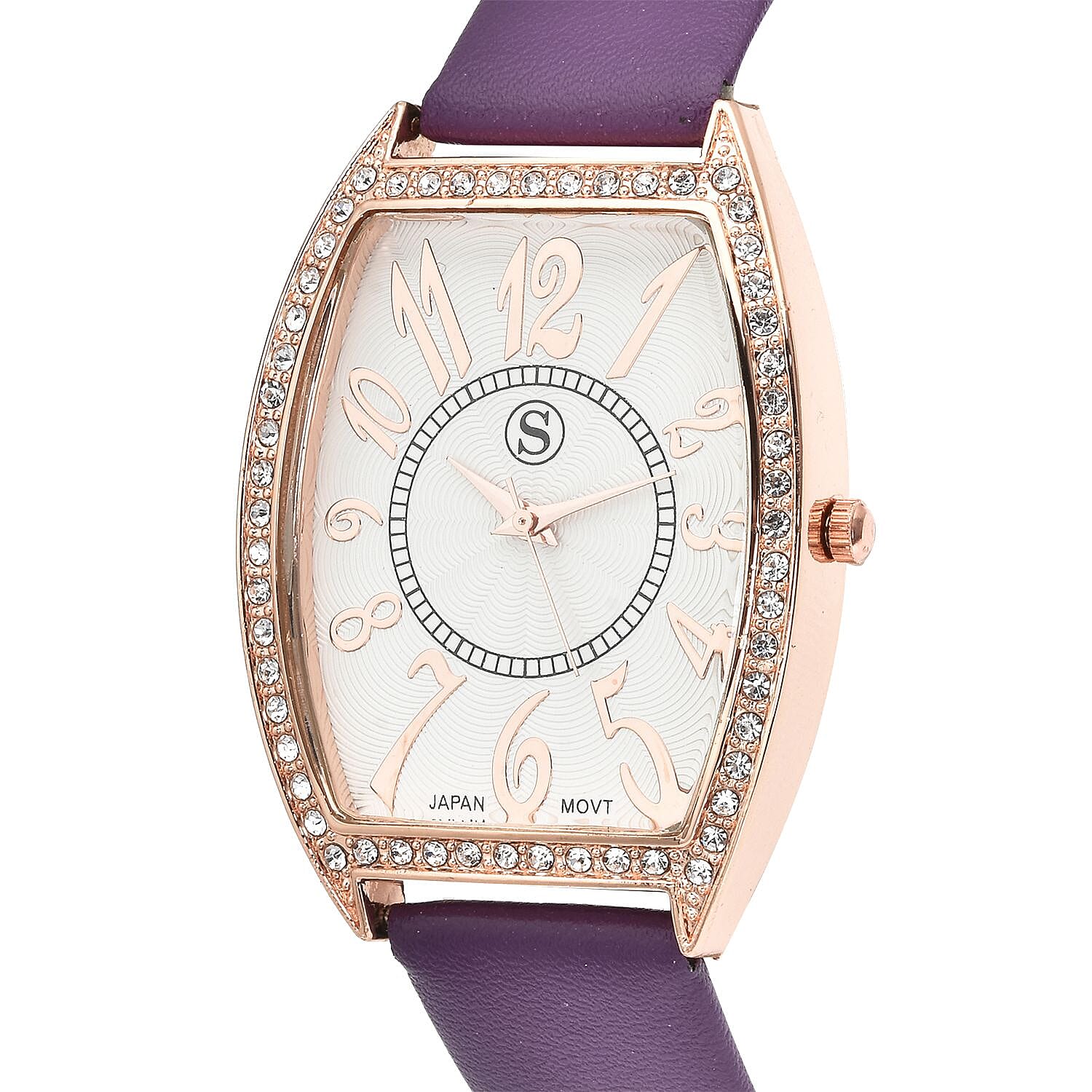 STRADA Japanese Movement White Crystal Studded Water Resistant Watch with Purple Colour Strap