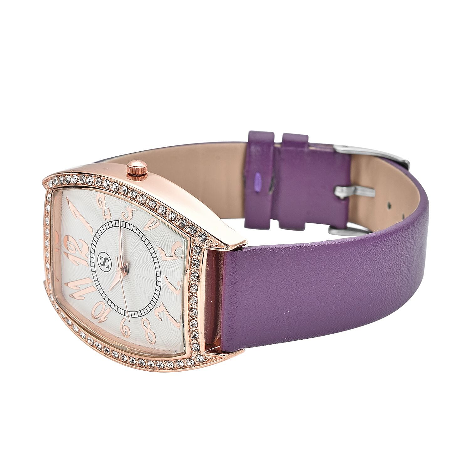 STRADA Japanese Movement White Crystal Studded Water Resistant Watch with Purple Colour Strap