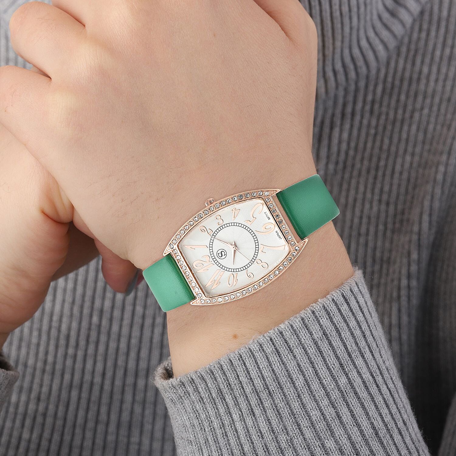 STRADA Japanese Movement Water Resistant Watch with Green Colour Strap
