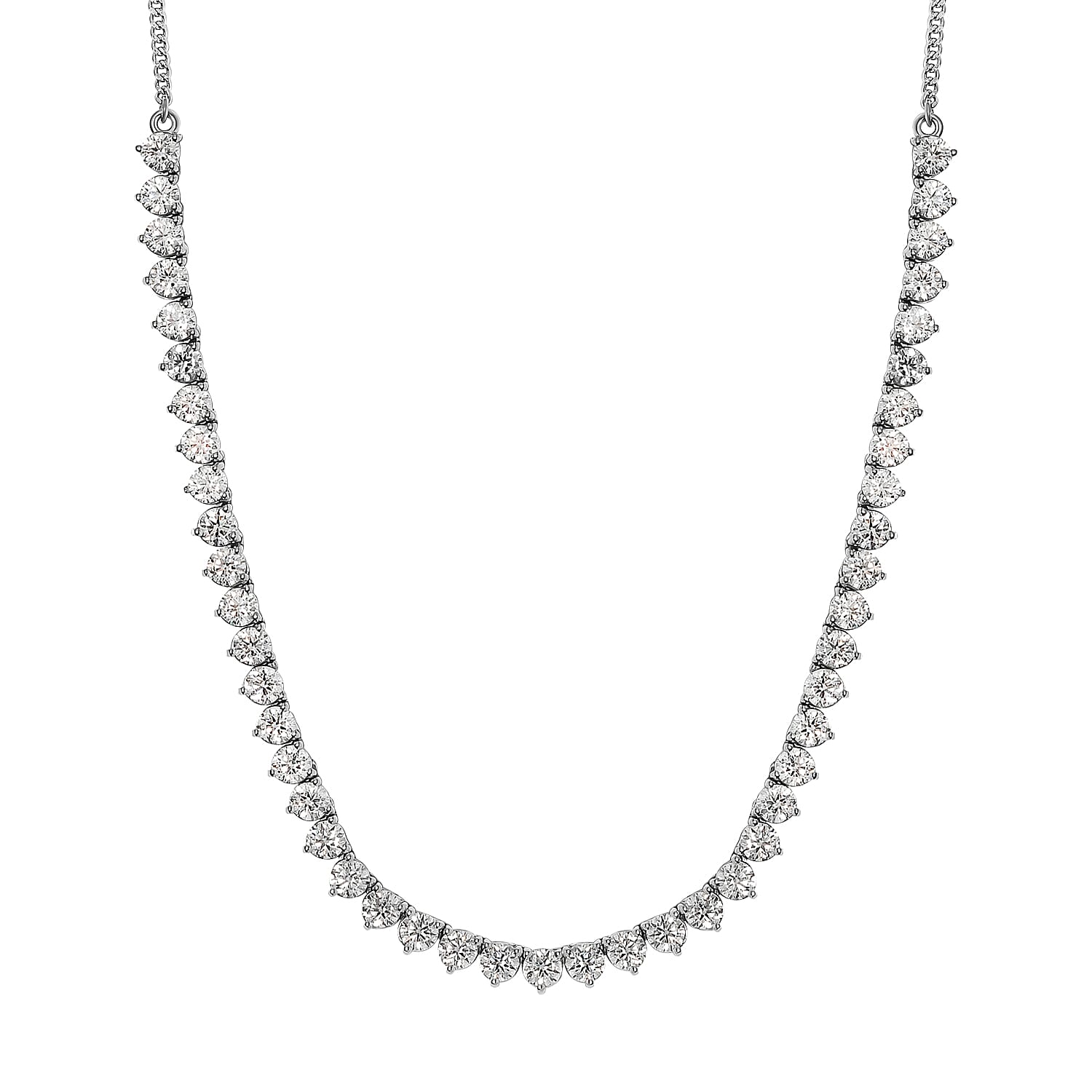 Moissanite Necklace (Size-18 with 2 Inch Extender) in Platinum Overlay Sterling Silver 10.85 Ct, Silver Wt. 10.20 Gms