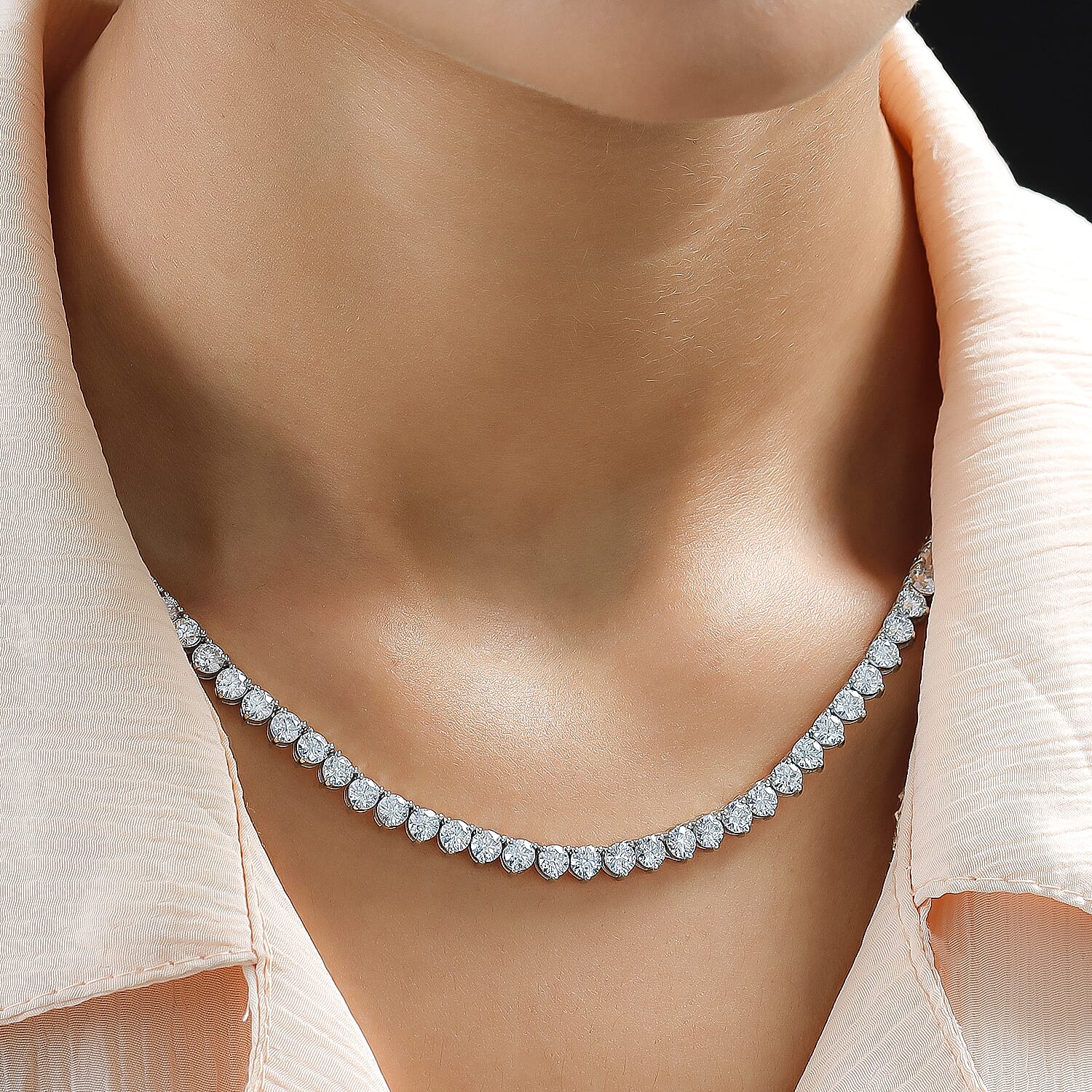 Moissanite Necklace (Size-18 with 2 Inch Extender) in Platinum Overlay Sterling Silver 10.85 Ct, Silver Wt. 10.20 Gms