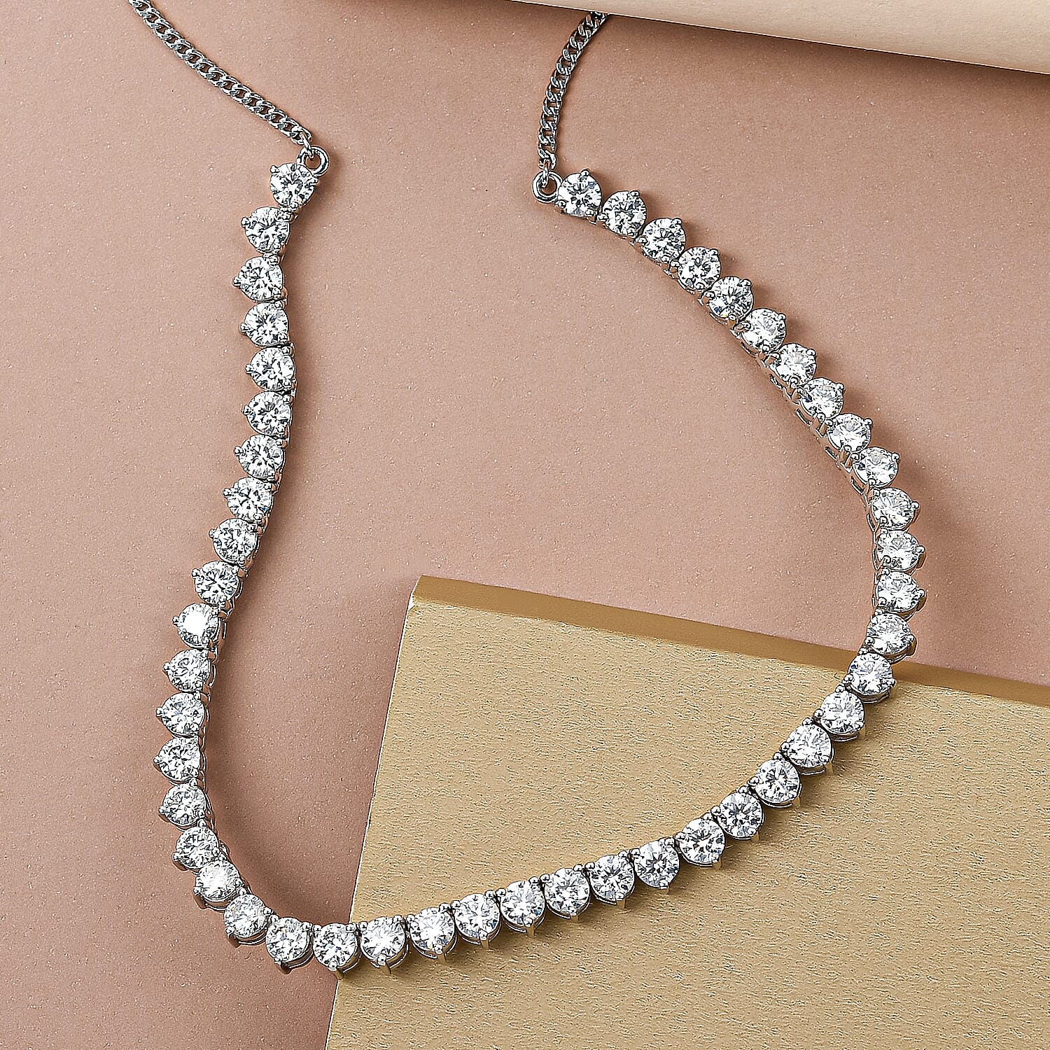 Moissanite Necklace (Size-18 with 2 Inch Extender) in Platinum Overlay Sterling Silver 10.85 Ct, Silver Wt. 10.20 Gms