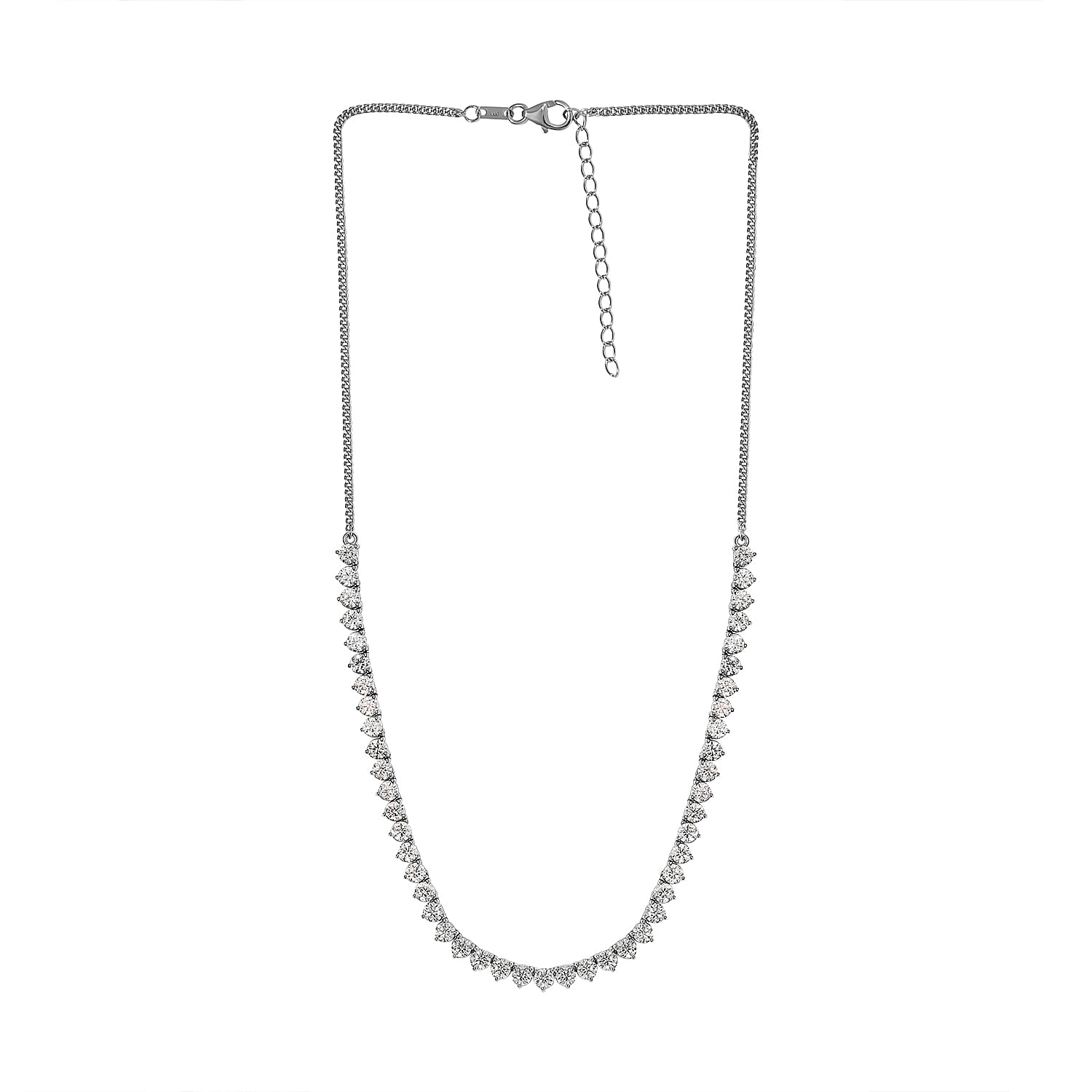 Moissanite Necklace (Size-18 with 2 Inch Extender) in Platinum Overlay Sterling Silver 10.85 Ct, Silver Wt. 10.20 Gms