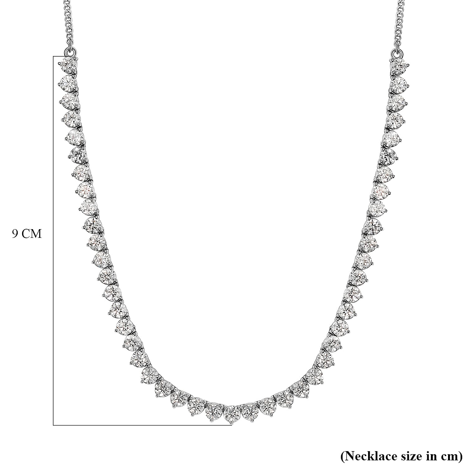 Moissanite Necklace (Size-18 with 2 Inch Extender) in Platinum Overlay Sterling Silver 10.85 Ct, Silver Wt. 10.20 Gms