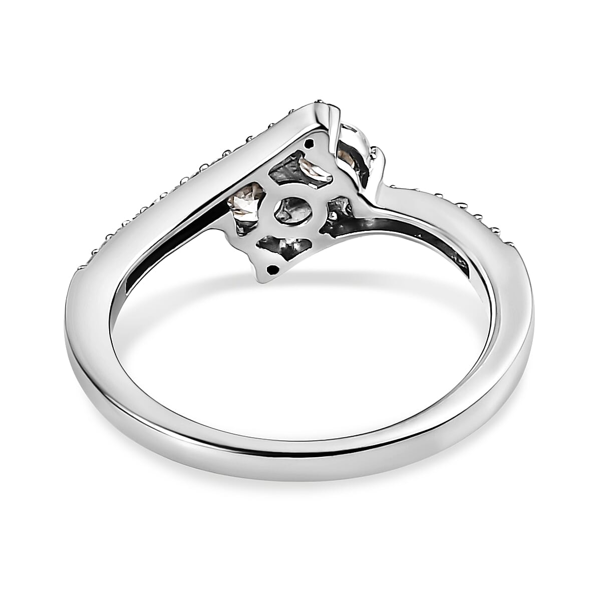 Moissanite Bypass Ring in Platinum Overlay Sterling Silver