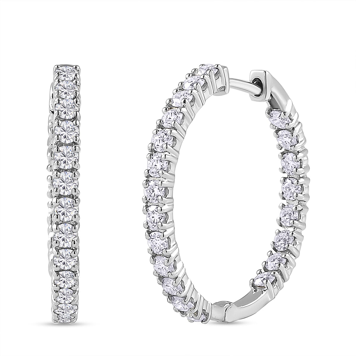 Moissanite Hoop Earrings in Platinum Overlay Sterling Silver 2.06 Ct.