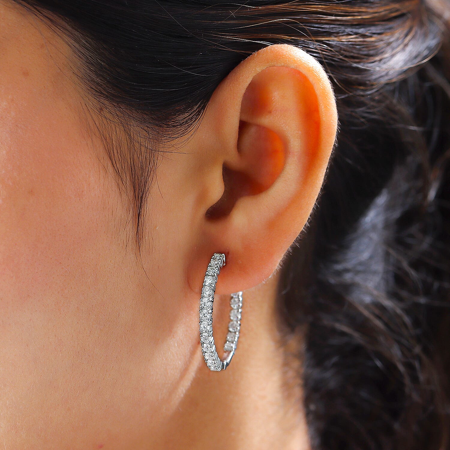 Moissanite Hoop Earrings in Platinum Overlay Sterling Silver 2.06 Ct.