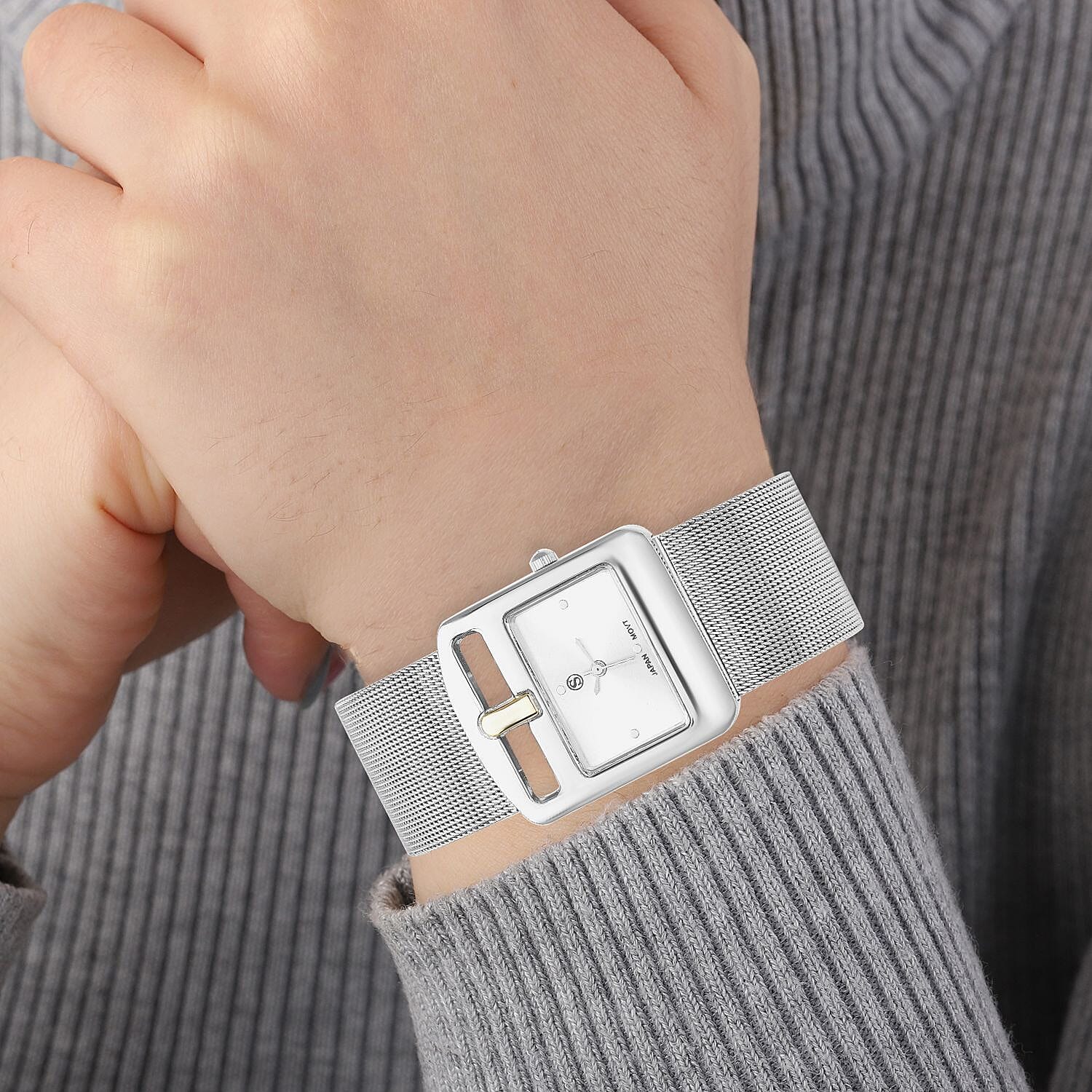 STRADA Japanese Movement Water Resistant Watch with Silver Colour Mesh Strap